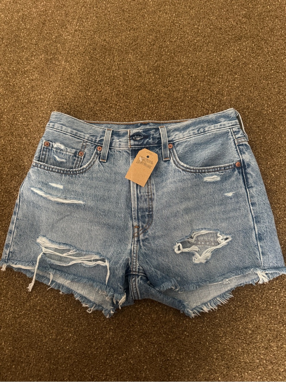 Light Wash Distressed Levi’s High-Rise Denim Shorts